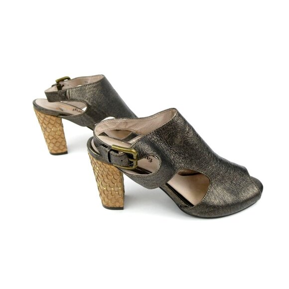 Farylrobin Womens Metallic Peep Toe Block Heels W/ Buckle Closure Size 8 - Picture 3 of 15